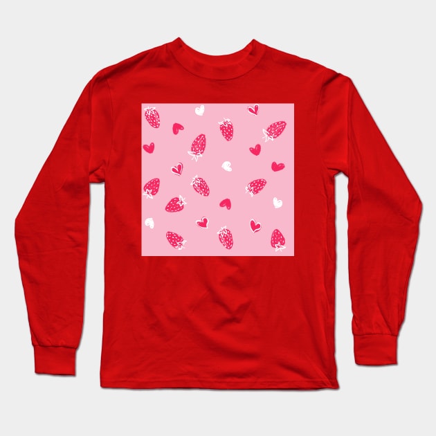 Light Pink Strawberry Love Long Sleeve T-Shirt by Carolina Díaz
